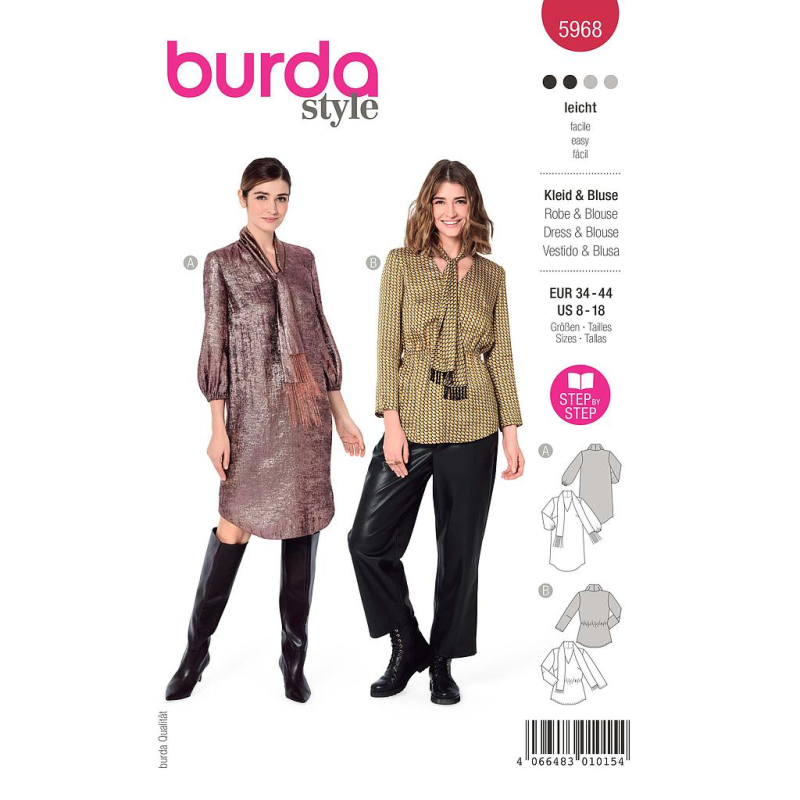 Patron Burda 5968 - Robe & blouse avec encolure en V et châle