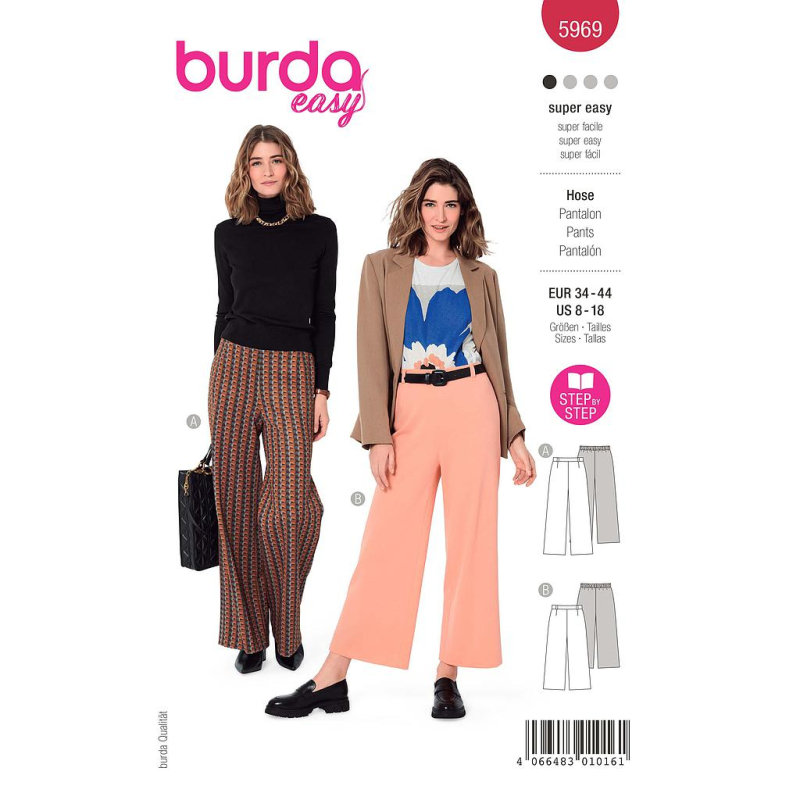 Patron Burda 5969 - Pantalon avec coulisse dos élastique, jambes amples