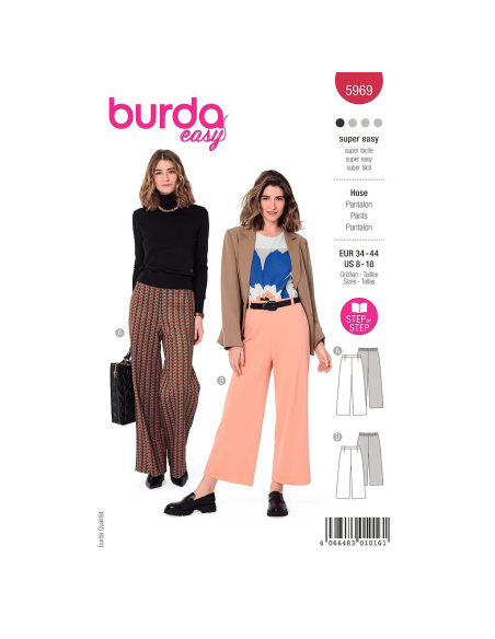 Patron Burda 5969 - Pantalon avec coulisse dos élastique, jambes amples