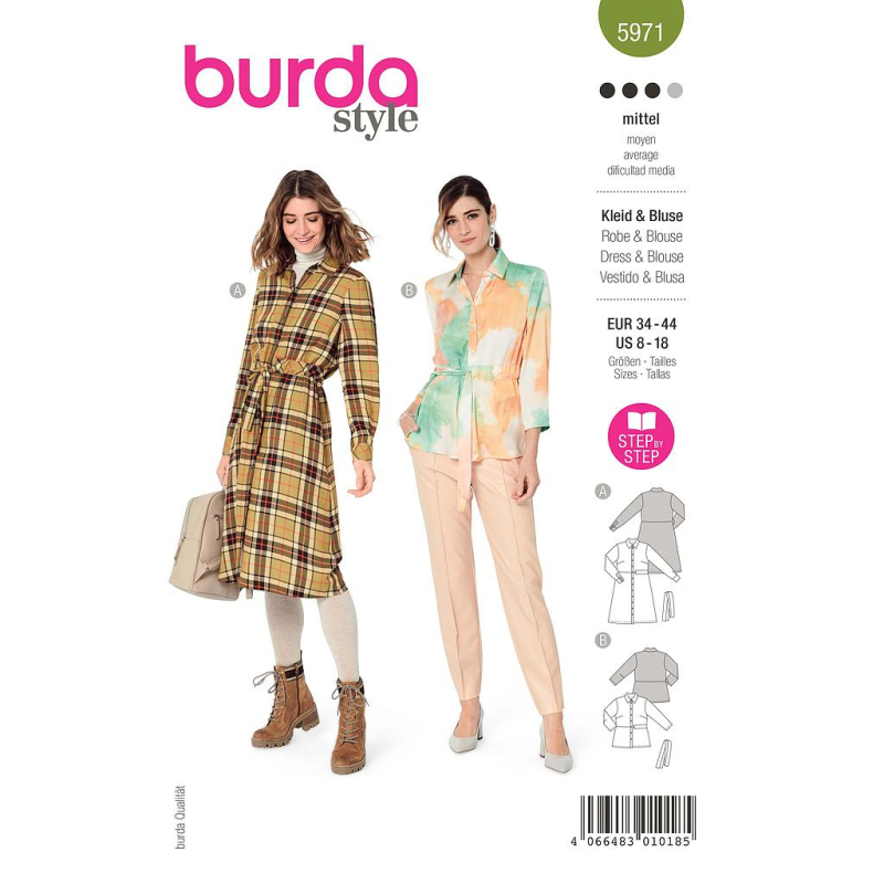 Patron Burda 5971 - Robe chemisier & blouse avec ceinture
