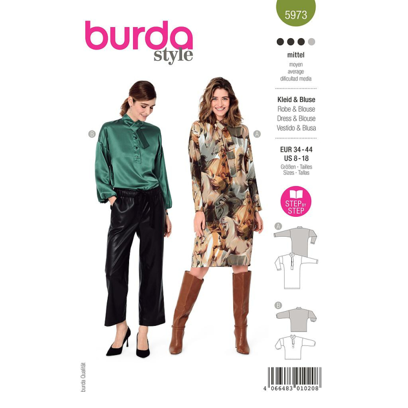 Patron Burda 5973 - Robe & blouse avec un élégant col lavallière