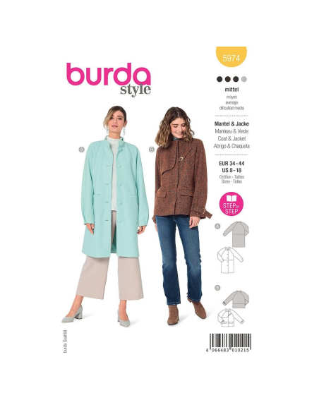 Patron Burda 5974 - Veste & manteau à manches raglan et col droit