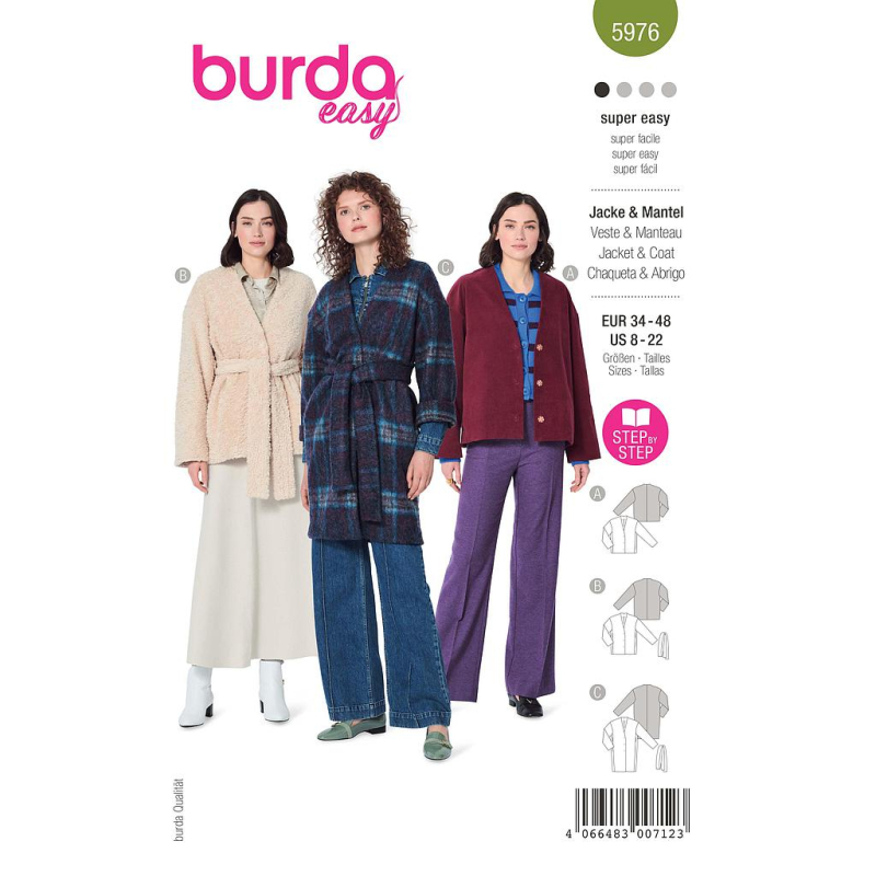 Patron Burda 5976 - Veste & manteau dcontractés, sans col et avec encolure