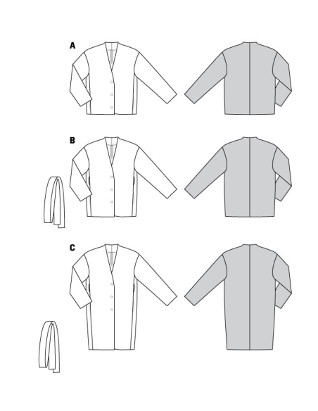 Patron Burda 5976 - Veste & manteau dcontractés, sans col et avec encolure