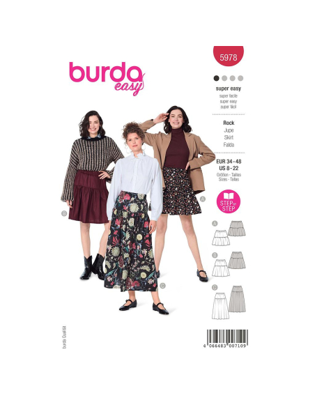 Patron Burda 5978 - Jupe à étage avec une coulisse élastiquée