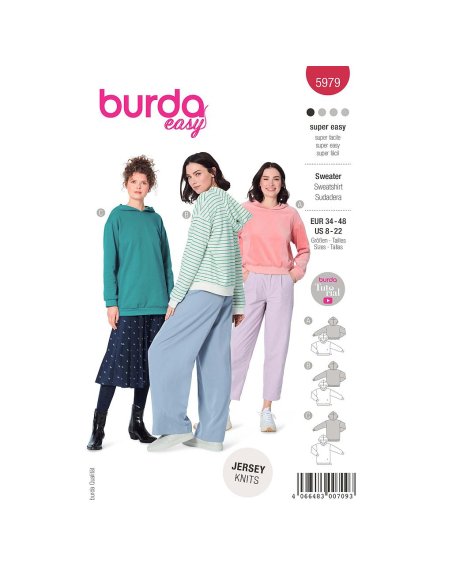 Patron Burda 5979 - Sweat-shirt à capuche décontractés et confortables proposés en trois longueurs