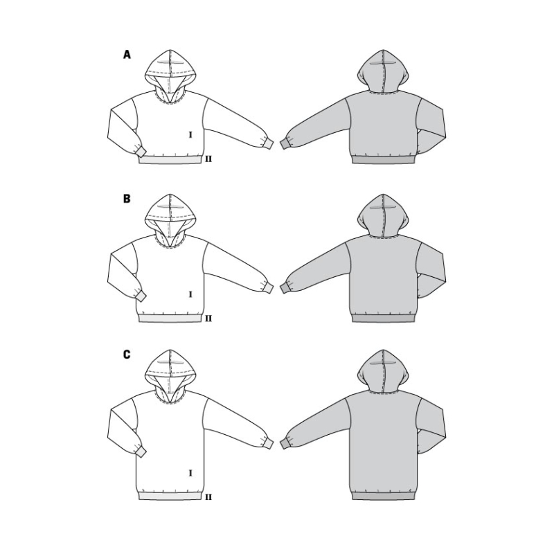 Patron Burda 5979 - Sweat-shirt à capuche décontractés et confortables proposés en trois longueurs