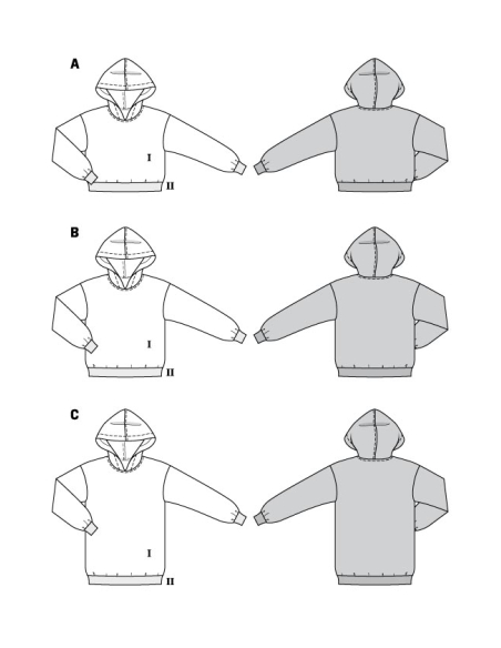 Patron Burda 5979 - Sweat-shirt à capuche décontractés et confortables proposés en trois longueurs