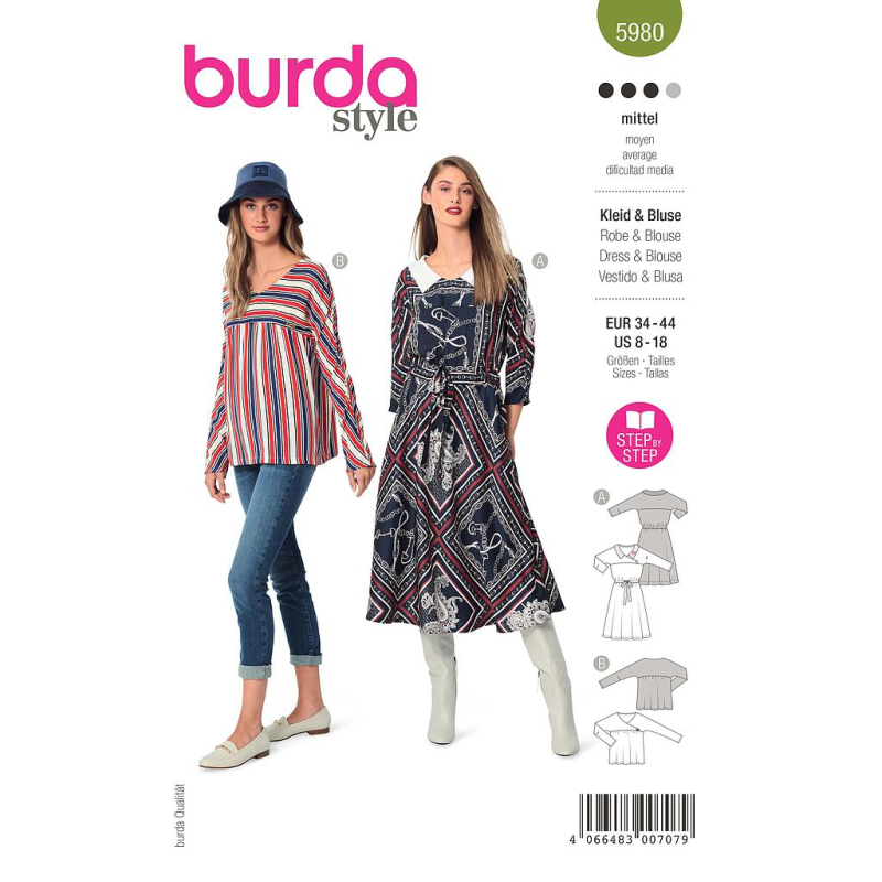 Patron Burda 5980 - Robe classique & blouse nonchalante avec ligne raffinée