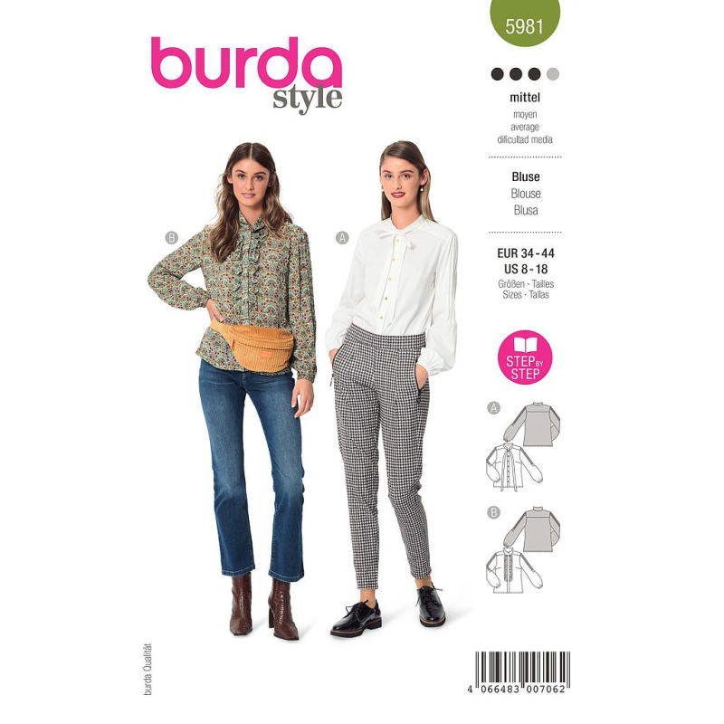 Patron Burda 5981 - Blouse à manches longues avec variations ornées de nervures