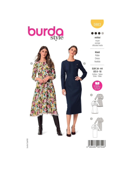 Patron Burda 5983 - Robe avec ceinture de taille et jupe ample ou droite