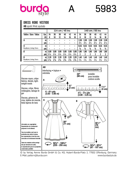 Patron Burda 5983 - Robe avec ceinture de taille et jupe ample ou droite