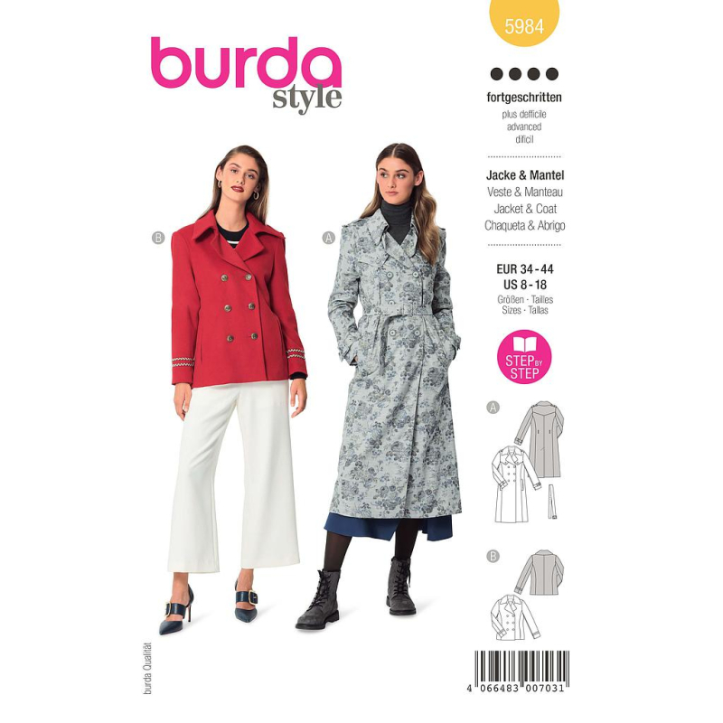 Patron Burda 5984 - Veste caban & trench-coat entièrement doublés