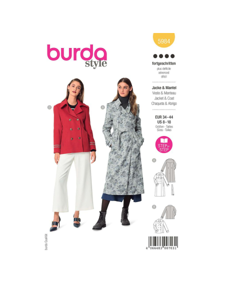 Patron Burda 5984 - Veste caban & trench-coat entièrement doublés
