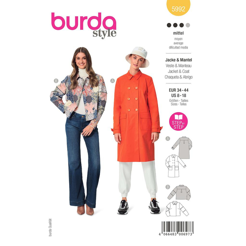 Patron Burda 5992 - Veste & manteau avec double rang de boutonnage