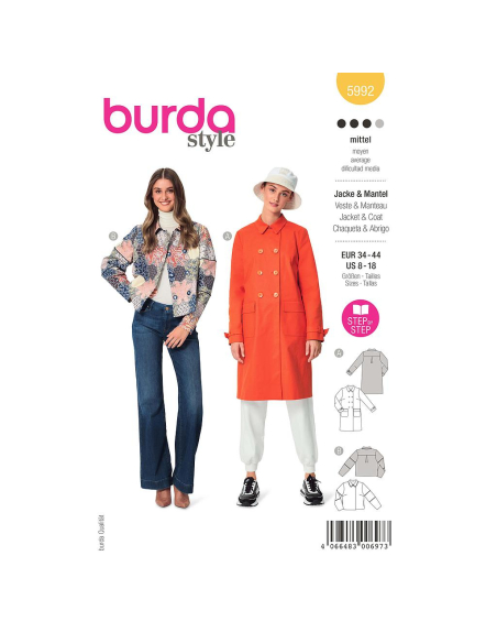 Patron Burda 5992 - Veste & manteau avec double rang de boutonnage