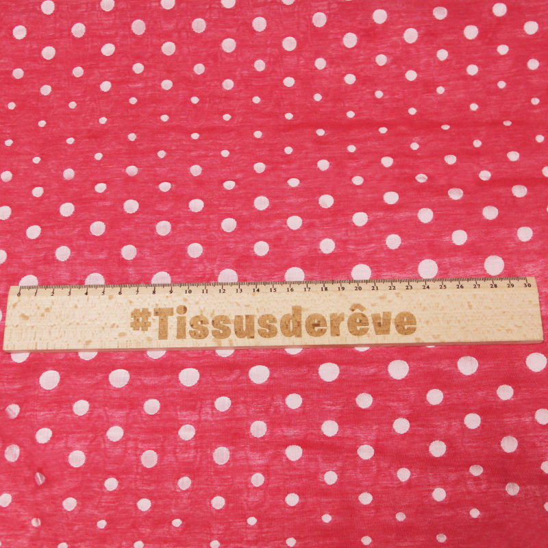 Taffetas jacquard froissé polyviscose - Rond blanc rosé & rouge