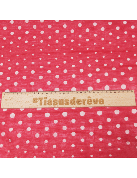 Taffetas jacquard froissé polyviscose - Rond blanc rosé & rouge