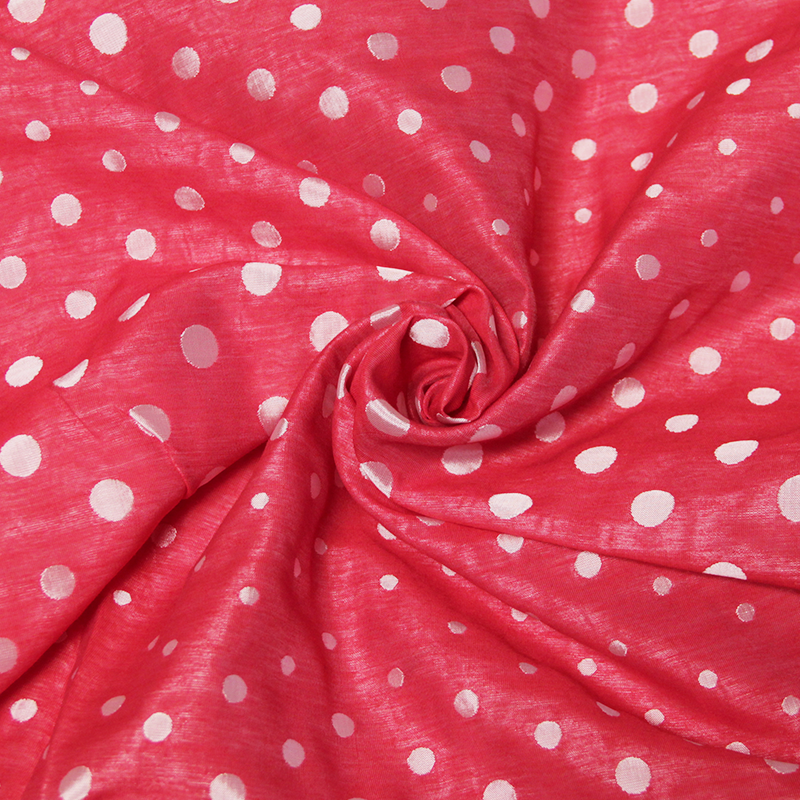 Taffetas jacquard froissé polyviscose - Rond blanc rosé & rouge