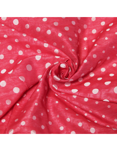 Taffetas jacquard froissé polyviscose - Rond blanc rosé & rouge