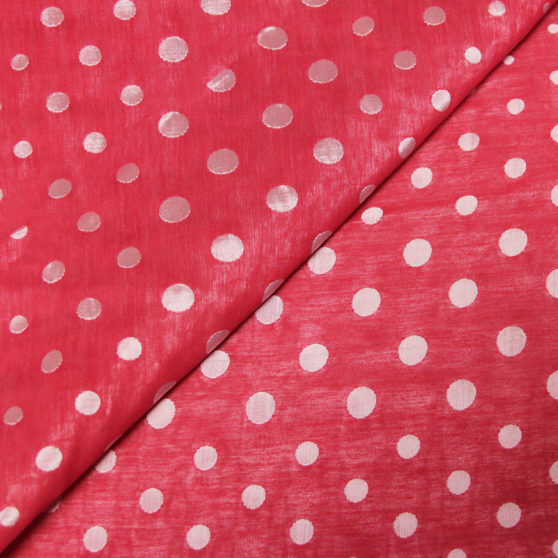 Taffetas jacquard froissé polyviscose - Rond blanc rosé & rouge