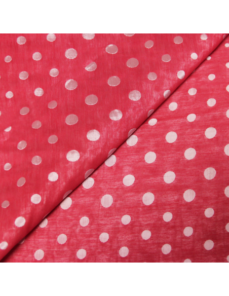 Taffetas jacquard froissé polyviscose - Rond blanc rosé & rouge