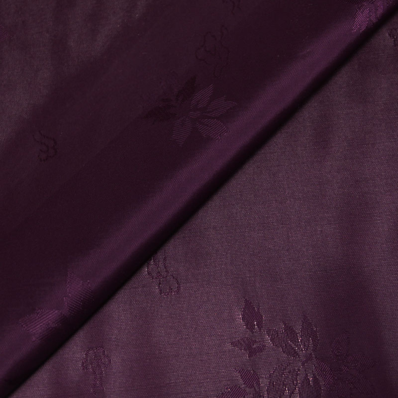 Taffetas jacquard polyviscose - Motif feuillage chinoiserie violet foncé
