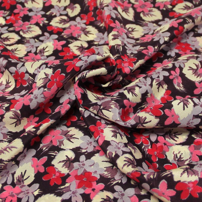 Crêpe de Chine 100% soie - Fleuri fond violet