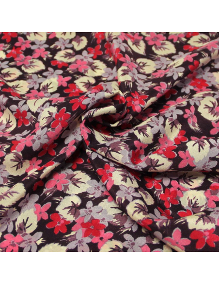 Crêpe de Chine 100% soie - Fleuri fond violet