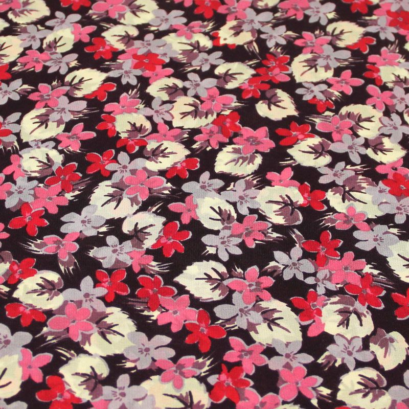 Crêpe de Chine 100% soie - Fleuri fond violet