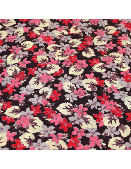 Crêpe de Chine 100% soie - Fleuri fond violet