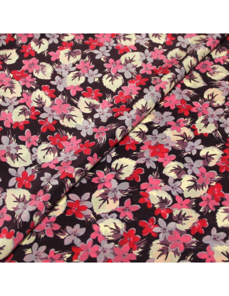 Crêpe de Chine 100% soie - Fleuri fond violet