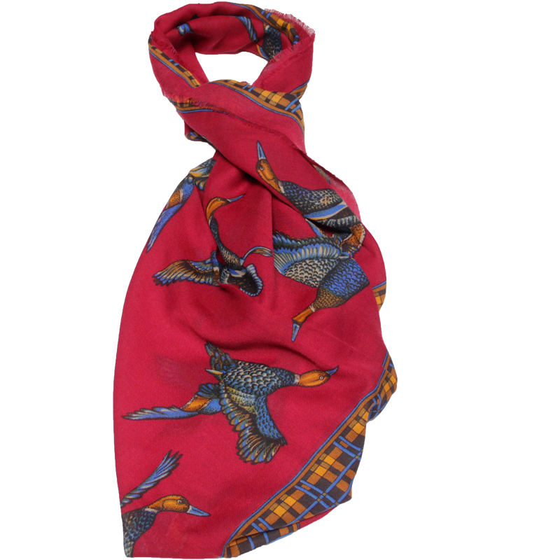 Foulard twill - Oiseau framboise