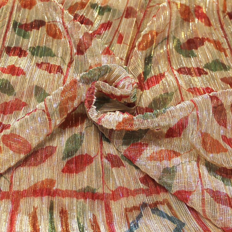 Résille lamé plissé - Feuillage multicolore avec base
