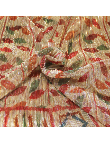 Résille lamé plissé - Feuillage multicolore avec base