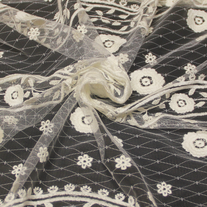 Résille brodé - Fleuri écru