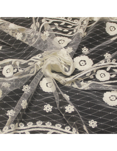 Résille brodé - Fleuri écru