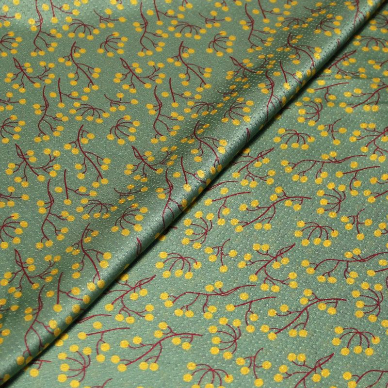 Jacquard soie & viscose - Tête d'épingle & motif sur fond vert