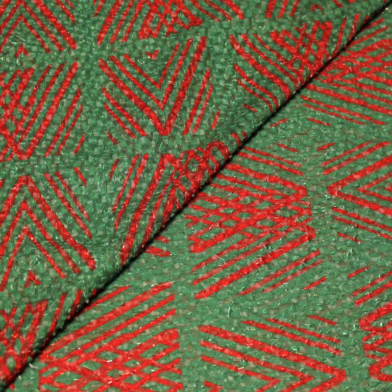 Mousseline plumetis lurex - imprimé rouge fond vert