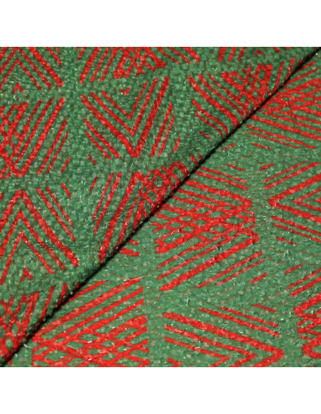 Mousseline plumetis lurex - imprimé rouge fond vert