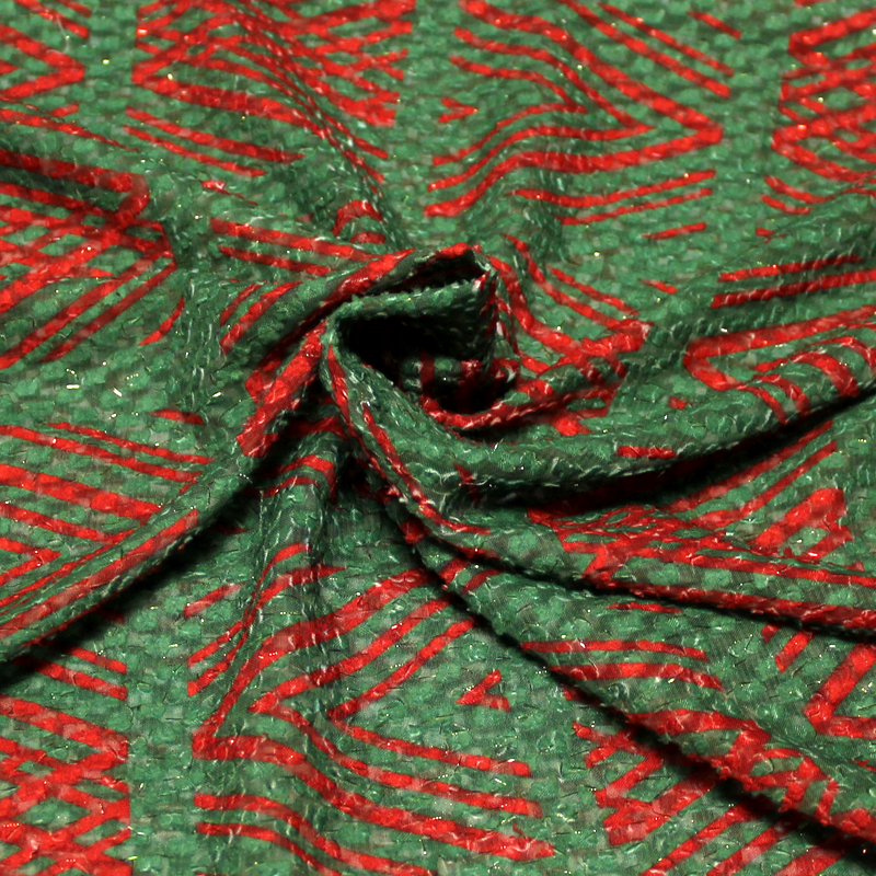 Mousseline plumetis lurex - imprimé rouge fond vert