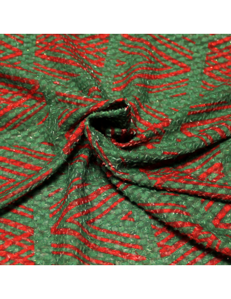 Mousseline plumetis lurex - imprimé rouge fond vert