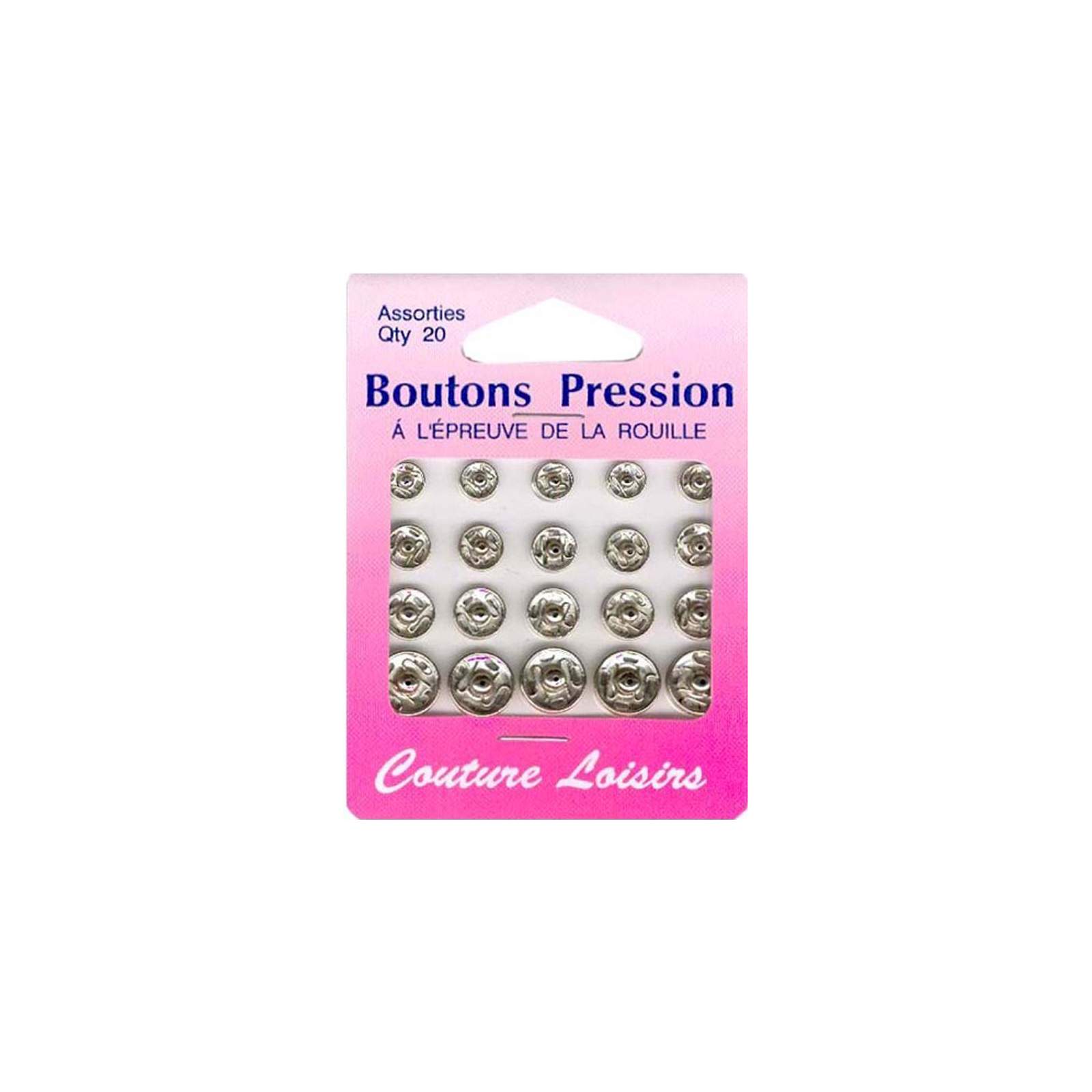 Boutons pression assortis nickelés (x20)
