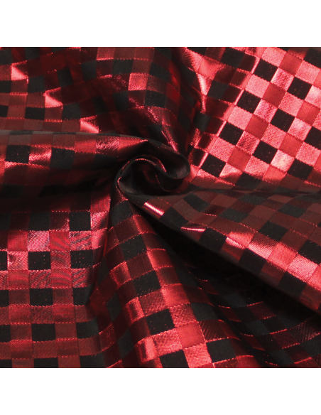 Tissu broché - Carreaux framboise & noir