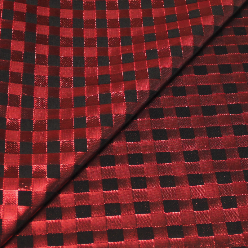 Tissu broché - Carreaux framboise & noir