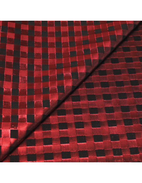 Tissu broché - Carreaux framboise & noir