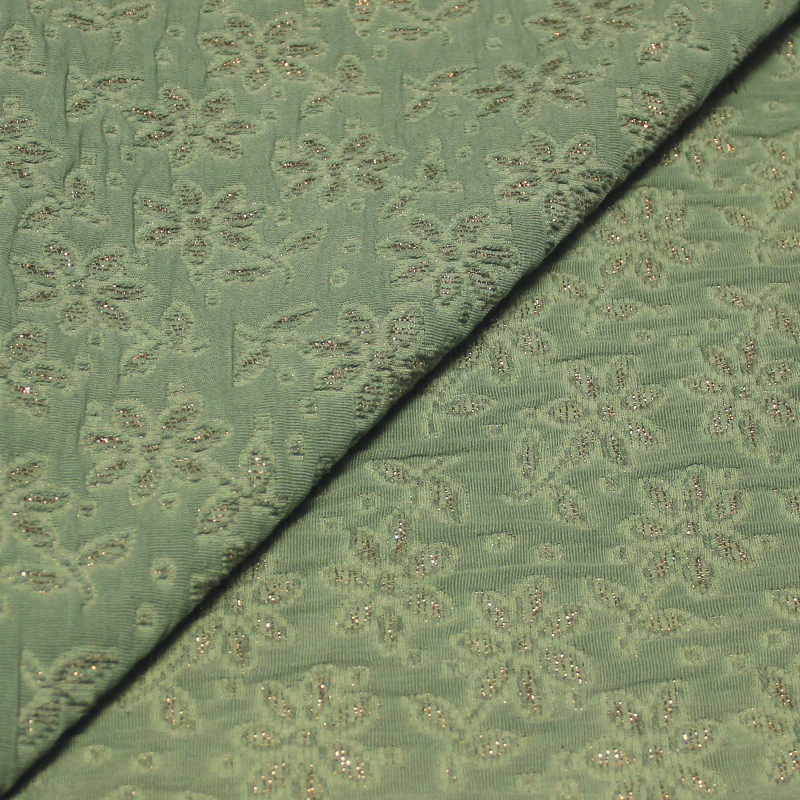 Tissu broché - Fleuri fond vert