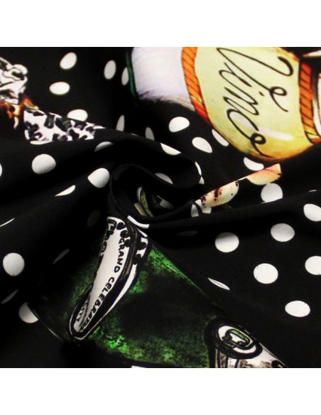 Crêpe lourd - Pois blanc et motif fond noir