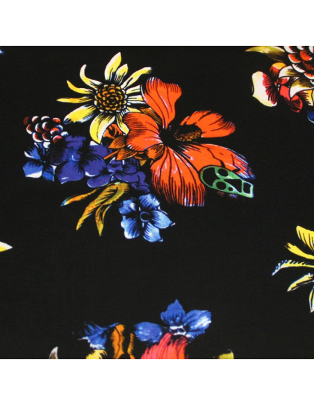Crêpe 100% polyester - Bouquet fond noir
