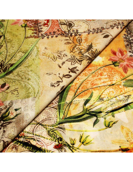 Crêpe de Chine - Patchwork fleuri